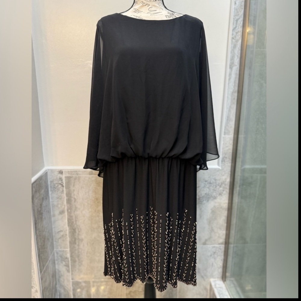 Xscape Black Drape Top Beaded Plus Size Evening Dress 16W - Picture 8 of 8